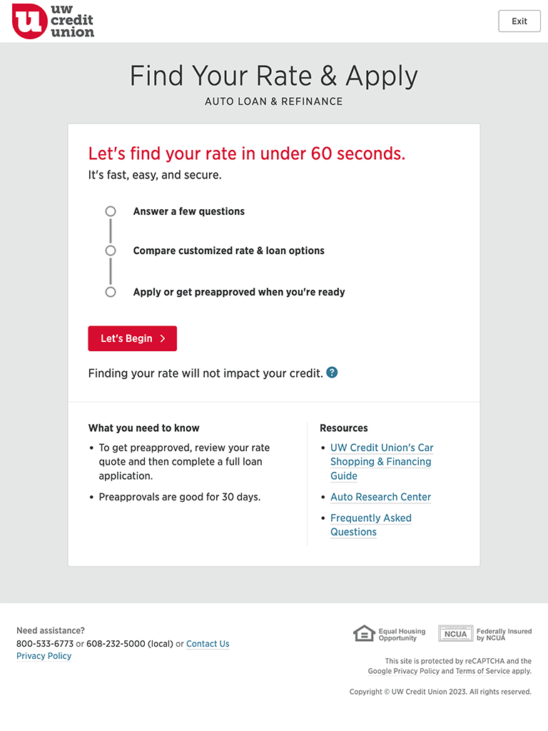 Find Your Rate and Apply - Tablet